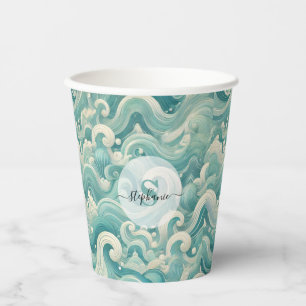 Vasos De Papel Resumen de la ola azul y blanca de Aqua - Arte flu