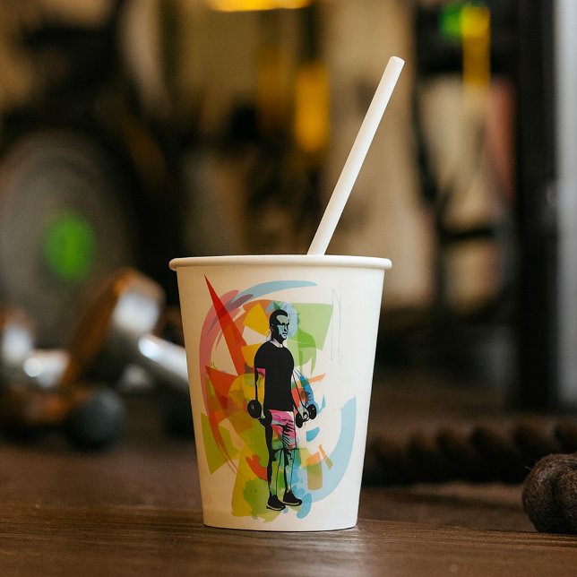 Vasos De Papel Resumen Fitness Art of Man Lifting Dumbbelts (Subido por el creador)