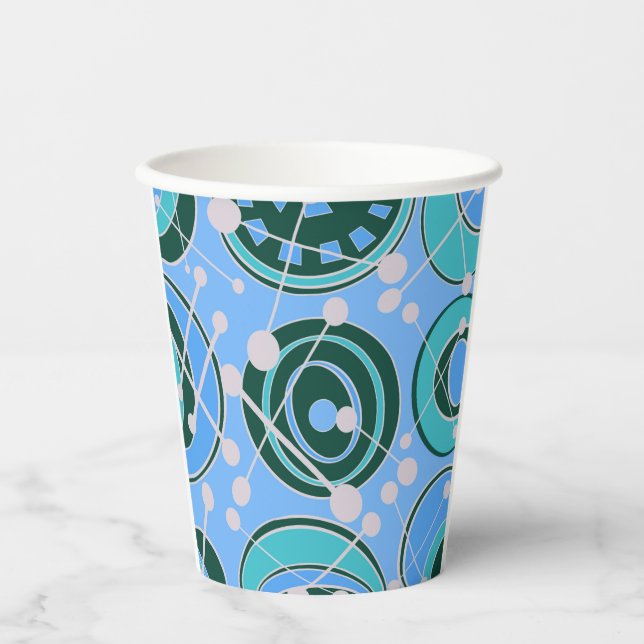 Vasos De Papel Resumen, geoformas en diseños verdes, azules (Anverso)