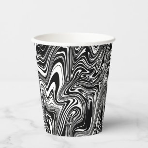 Vasos De Papel Resumen Mármol Líquido Blanco y Negro