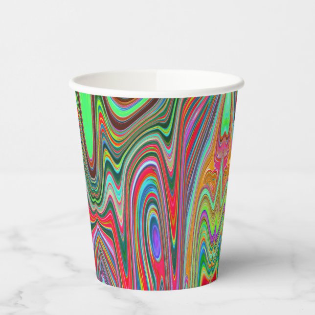 Vasos De Papel Resumen Trippy Red, Verde y Azul Arte Groovy (Izquierda)