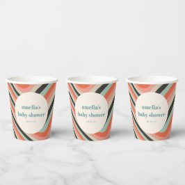 Vasos De Papel Resumen Wavy Stripe Aqua Peach Personalizado Baby 