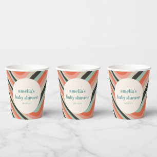 Vasos De Papel Resumen Wavy Stripe Aqua Peach Personalizado Baby 