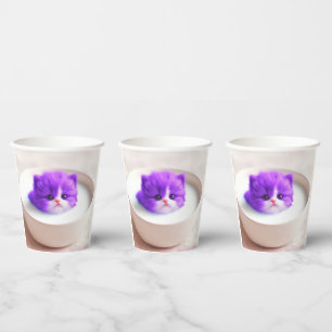 Vasos De Papel Retrato de gatito púrpura radiante