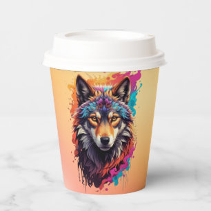 Vasos De Papel Retrato de Lobo Colorido Arte de Animal Abstracto-