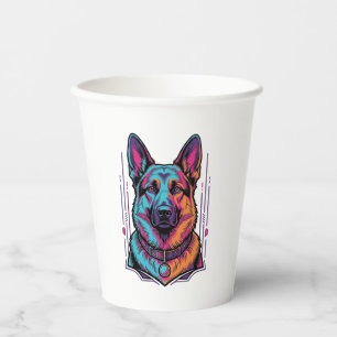 Vasos De Papel Retrato de perro neon grabado vintage gráfico_1