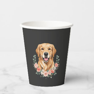 Vasos De Papel retrato de perro retriever dorado floral sublimaci