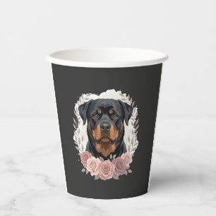 Vasos De Papel retrato de perro Rottweiler floral sublimación