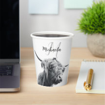 Retrato de vaca Highland monograma inicial blanco