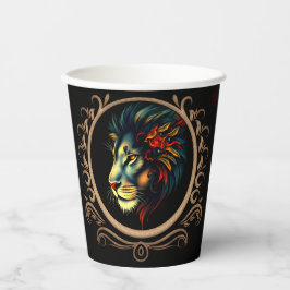 Vasos De Papel Retrato estilizado de cabeza de león en marco de M