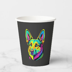 Vasos De Papel Retrato vectorial colorido de perro neon