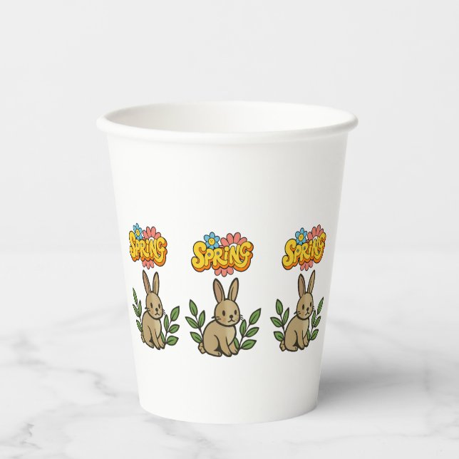 Vasos De Papel Retro 70s Spring Bunny Graphic Design (Anverso)