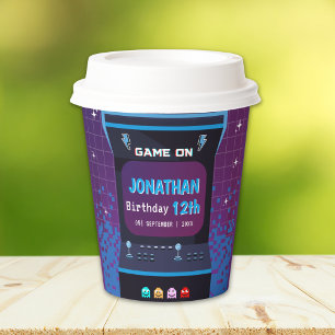 Vasos De Papel Retro Arcade Paper   Game On Birthday Party