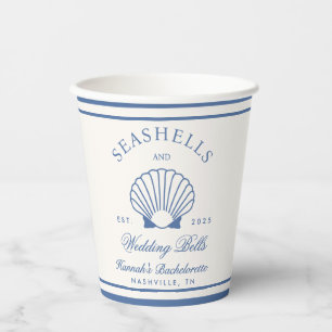 Vasos De Papel Retro Azul Conchas Marinas & Campanas de Boda Desp