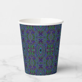 Vasos De Papel Retro Azul Real y Verde Lima Abstracto Psicodélico
