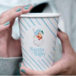 Vasos De Papel Retro Azul Santa Bebé fiesta de bebé de Navidad