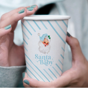 Vasos De Papel Retro Azul Santa Bebé fiesta de bebé de Navidad