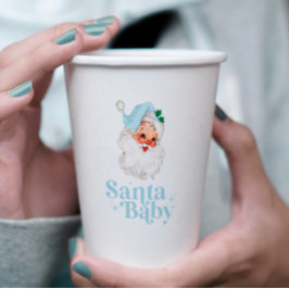 Vasos De Papel Retro Azul Santa Bebé fiesta de bebé de Navidad