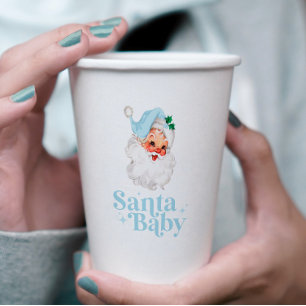 Vasos De Papel Retro Azul Santa Bebé fiesta de bebé de Navidad