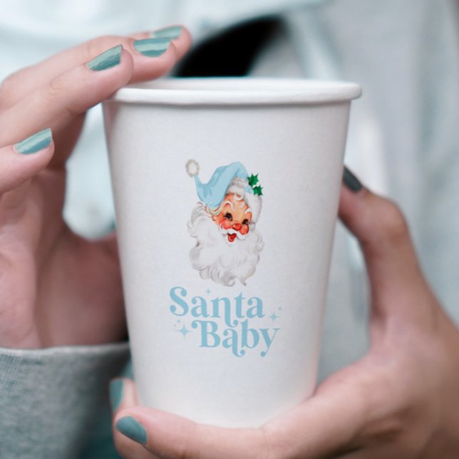Vasos De Papel Retro Azul Santa Bebé fiesta de bebé de Navidad (Subido por el creador)