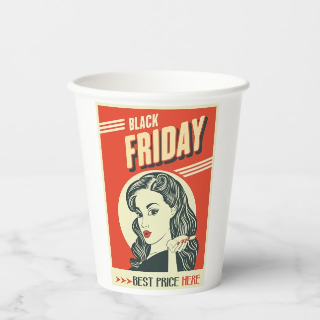 Vasos De Papel Retro Black Friday Pop Art Pin-Up Girl (Anverso)