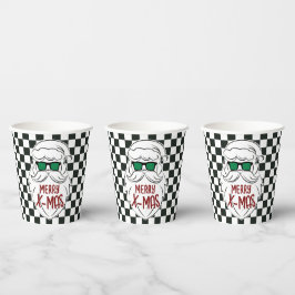 Vasos De Papel Retro Black White Checkered Santa Claus Christmas