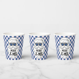Vasos De Papel Retro Blue Pink Checkered Santa Claus Christmas