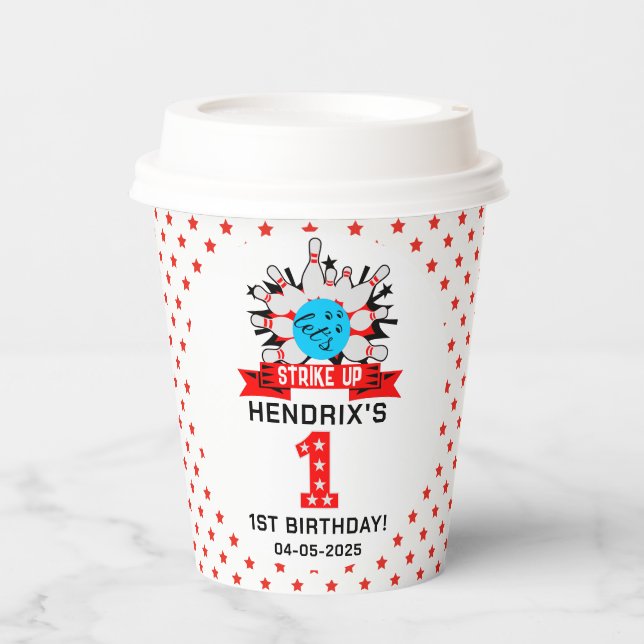 Vasos De Papel Retro Bowling Kids 1st Birthday Party (Anverso)