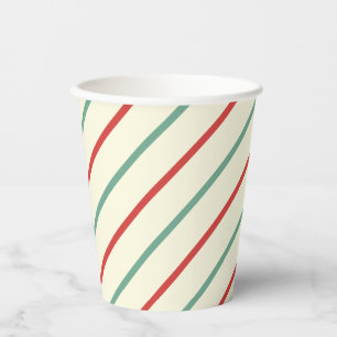 Vasos De Papel Retro Candy Cane Navidades Strips Red Green