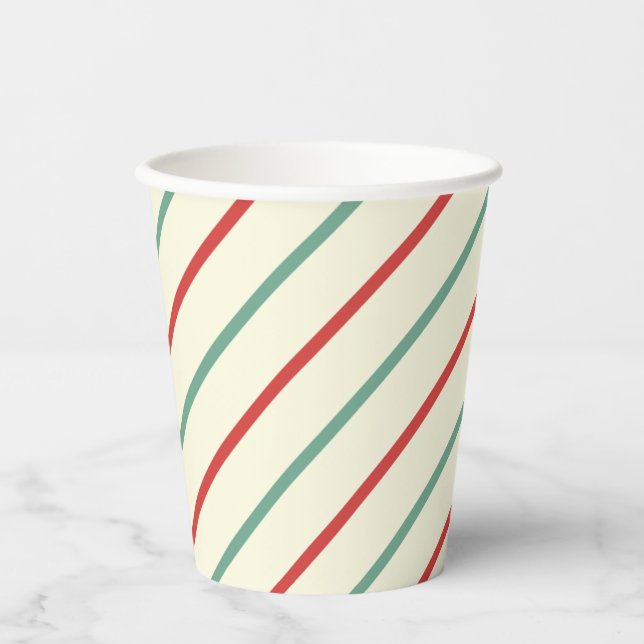 Vasos De Papel Retro Candy Cane Navidades Strips Red Green (Anverso)