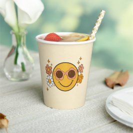 Vasos de papel retro cara sonriente