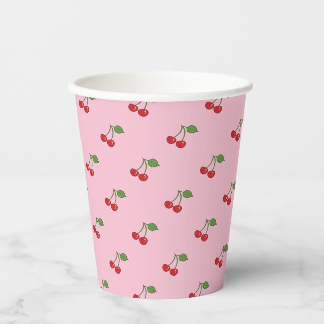 Vasos De Papel Retro Cherries Pattern Pink Paper Cup (Anverso)