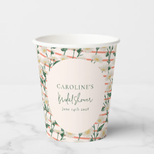 Vasos De Papel Retro Daisies Floral Green Bridal Shower Personali