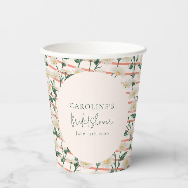 Vasos De Papel Retro Daisies Floral Green Bridal Shower Personali (Anverso)