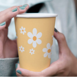 Vasos De Papel Retro Daisy amarillo boho Baby Shower