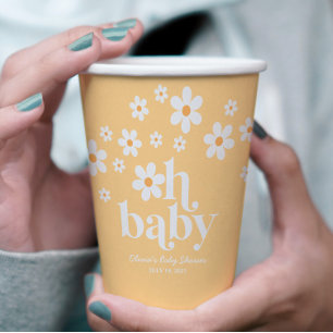 Vasos De Papel Retro Daisy amarillo Oh Baby Baby Shower Cubos de 