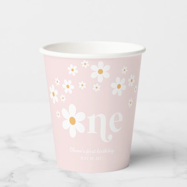 Vasos De Papel Retro daisy boho 1er cumpleaños (Anverso)