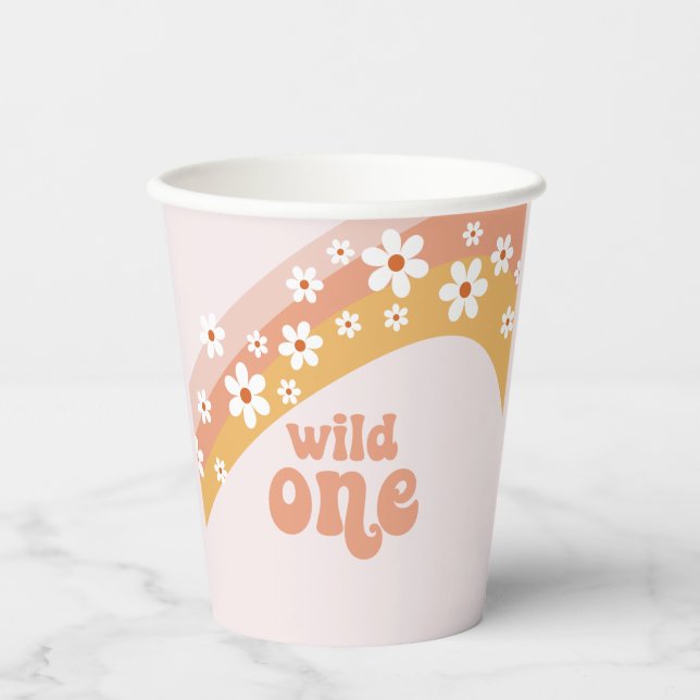 Vasos De Papel Retro Daisy Boho Wild One Arcoíris (Anverso)
