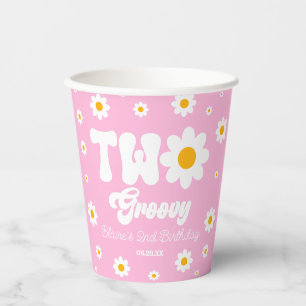 Vasos De Papel Retro Daisy Flower Two Groovy 2º Fiesta de cumplea
