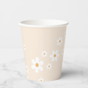 Vasos De Papel Retro Daisy Groovy tan Cucharas de papel