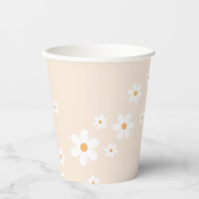 Vasos De Papel Retro Daisy Groovy tan Cucharas de papel (Anverso)