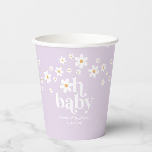 Vasos De Papel Retro Daisy lavender Oh Baby Baby Shower (Anverso)