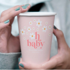 Vasos De Papel Retro Daisy Pink Baby Shower