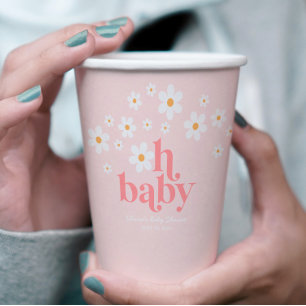 Vasos De Papel Retro Daisy Pink Baby Shower
