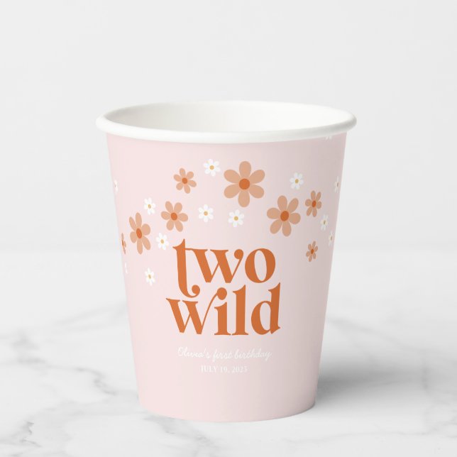 Vasos De Papel Retro dos salvajes daisy boho segundo cumpleaños (Anverso)