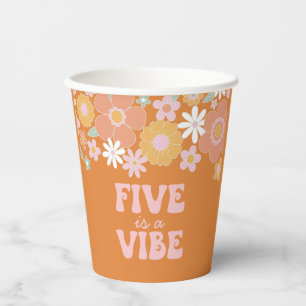 Vasos De Papel Retro Floral Five es una Vibra 5to Cumpleaños