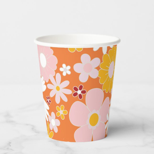 Vasos De Papel Retro Floral groovía Papel de cumpleaños (Reverso )