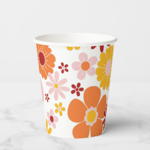 Vasos De Papel Retro Floral groovía Papel de cumpleaños