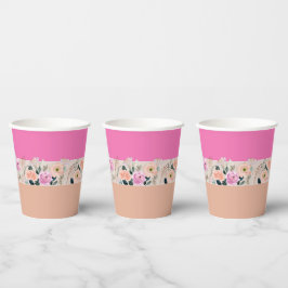 Vasos De Papel Retro floral Rosa seco