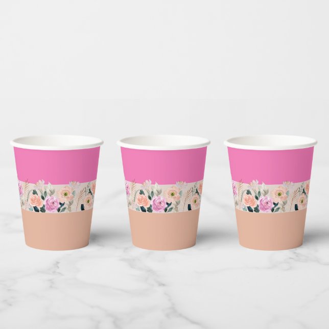 Vasos De Papel Retro floral Rosa seco (Multi)